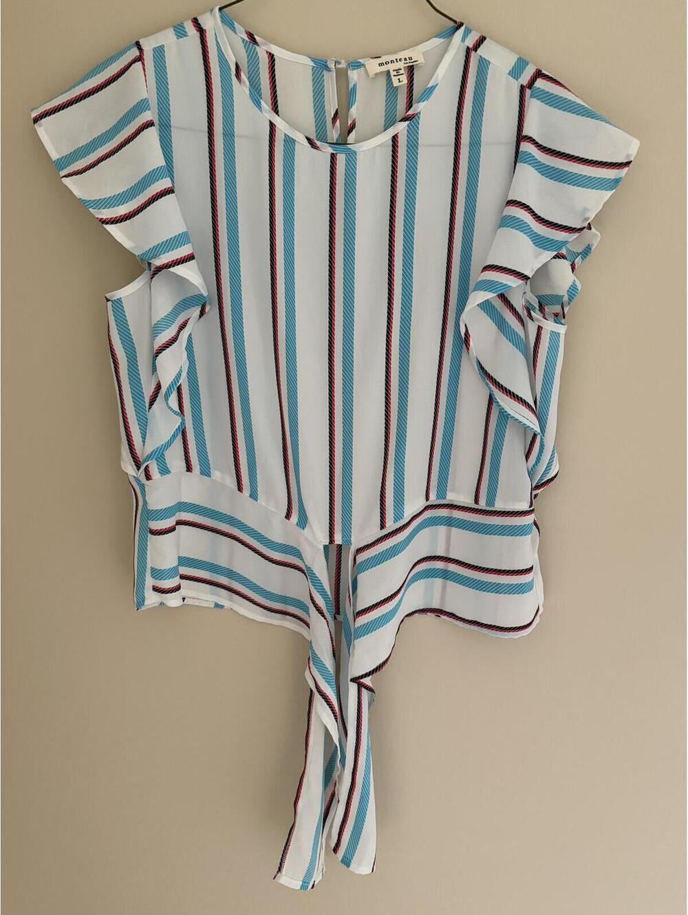 NWOT monteau L striped tie front blouse